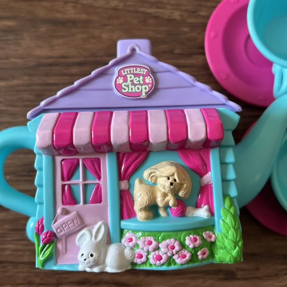 Vintage Kenner Littlest Pet Shop Tea Set 1994 Teal Purple Bunny Kitten Collector